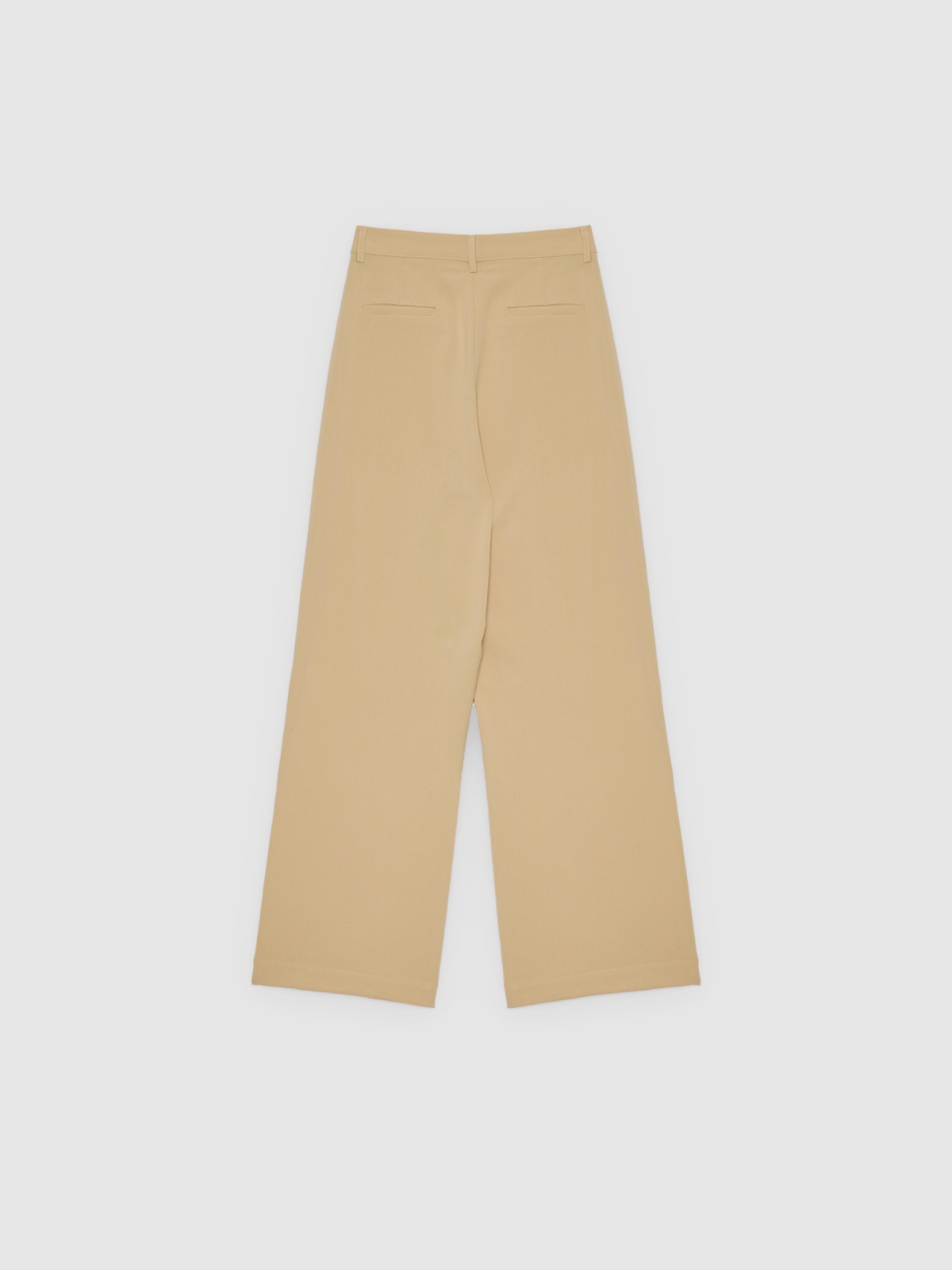 Calça de pregas alta linho areia vista traseira