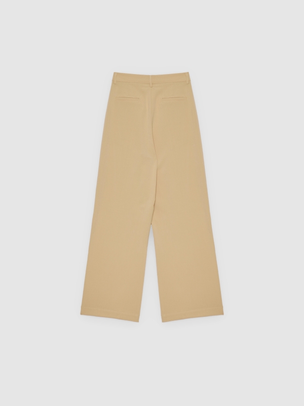 High-waisted pleated linen pants sand back view