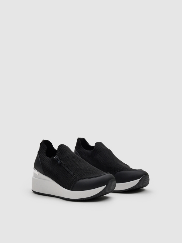 Deportiva cuña nylon negra negro vista frontal 45º