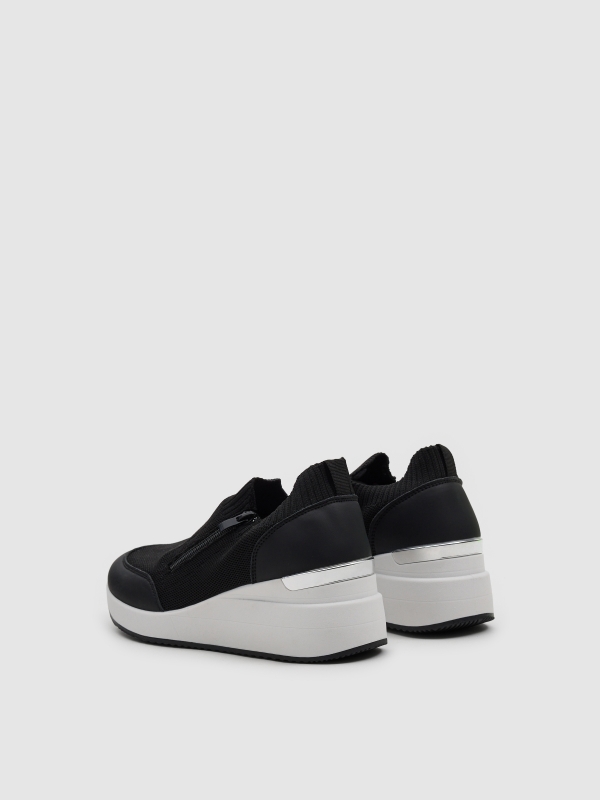 Deportiva cuña nylon negra negro vista trasera 45º