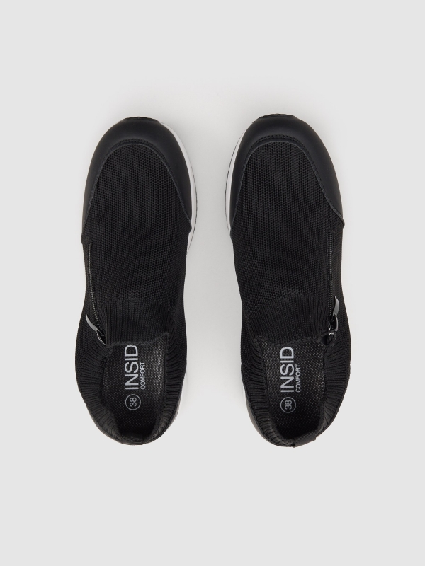 Black nylon wedge sports shoe black zenithal view