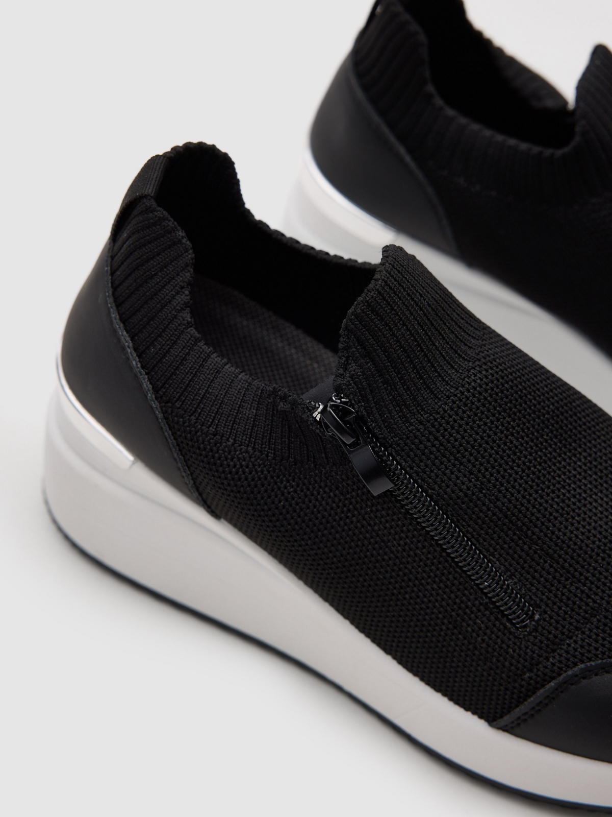 Black nylon wedge sports shoe black detail view