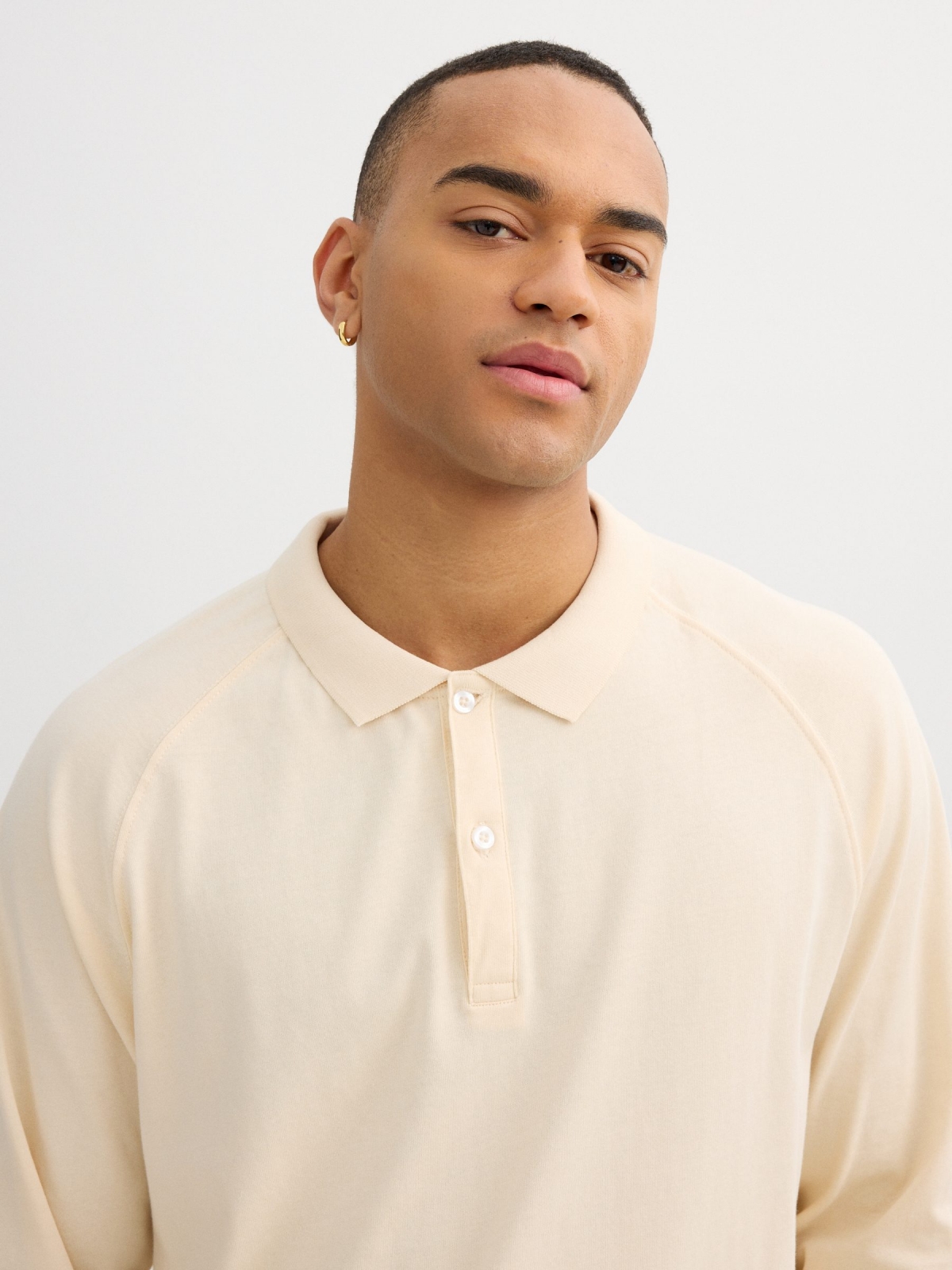 Beige classic long-sleeve polo off white detail view