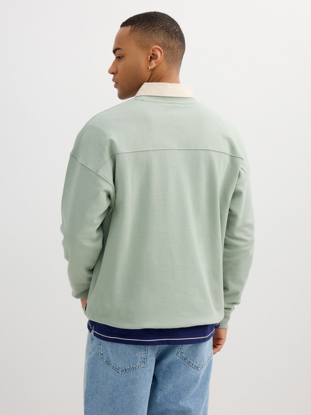 Fleece sweatshirt "West Champs" greyish green middle back view