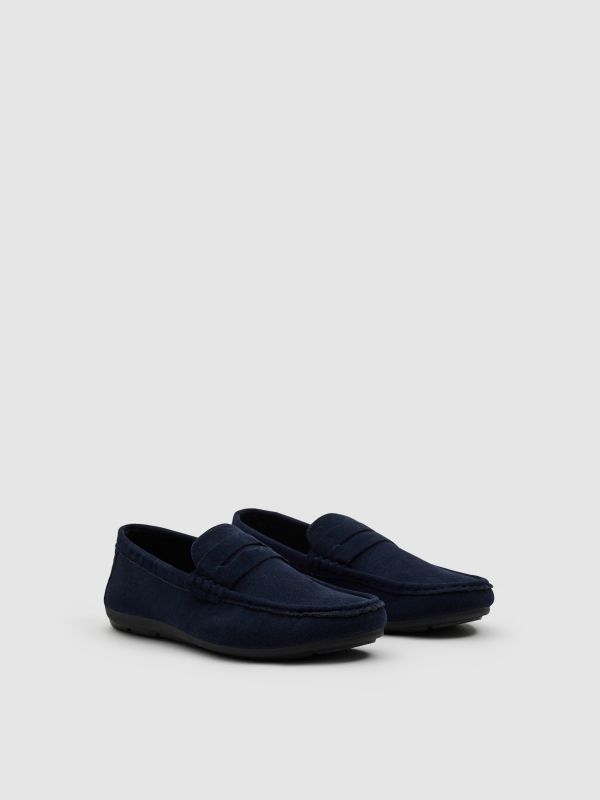 Microfiber and rubber moccasin navy 45º front view