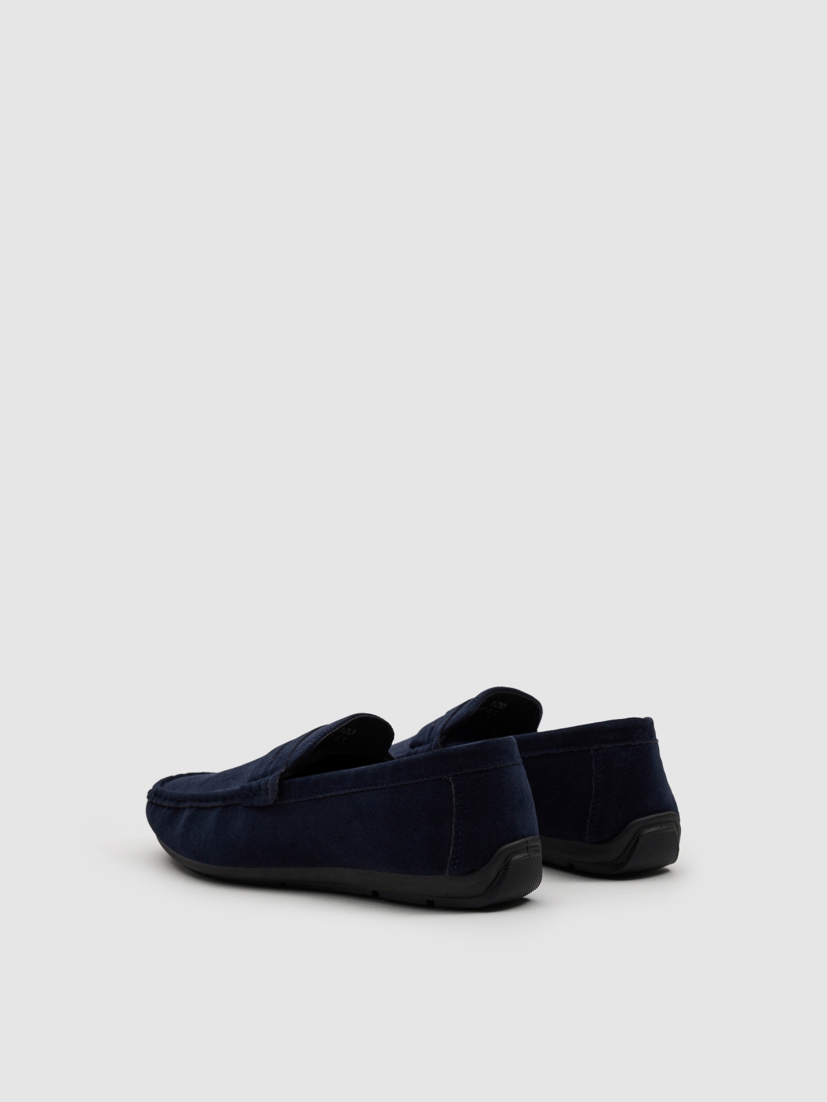 Microfiber and rubber moccasin navy 45º back view