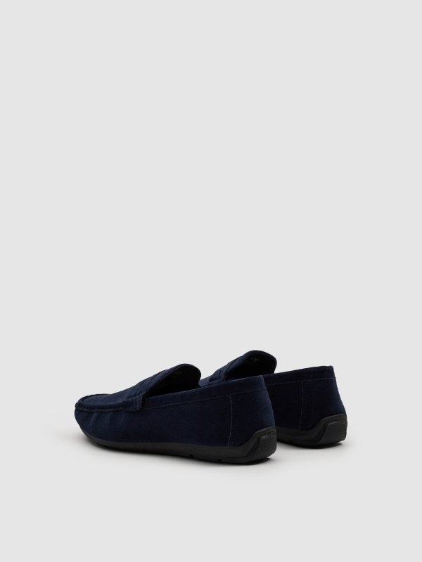 Microfiber and rubber moccasin navy 45º back view