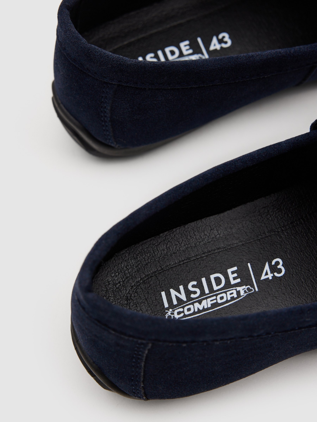 Microfiber and rubber moccasin navy detail view