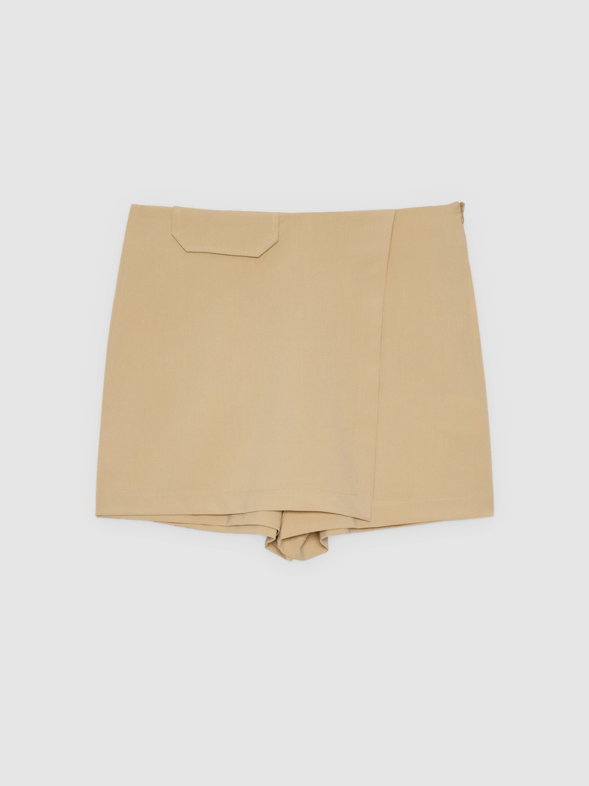 %Pto% Beige skort with zipper ochre front view