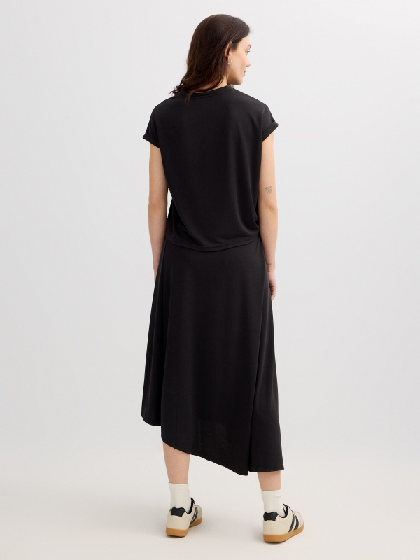 Asymmetric midi knit skirt black middle back view
