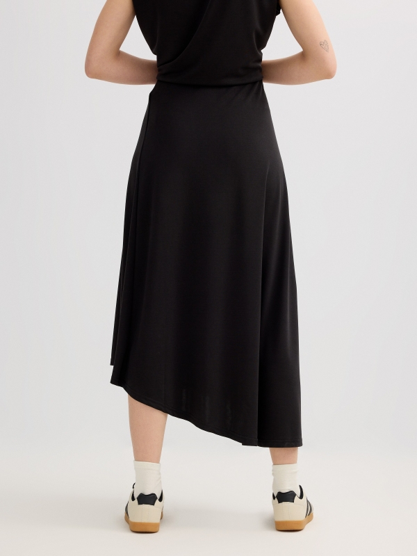 Asymmetric midi knit skirt black detail view