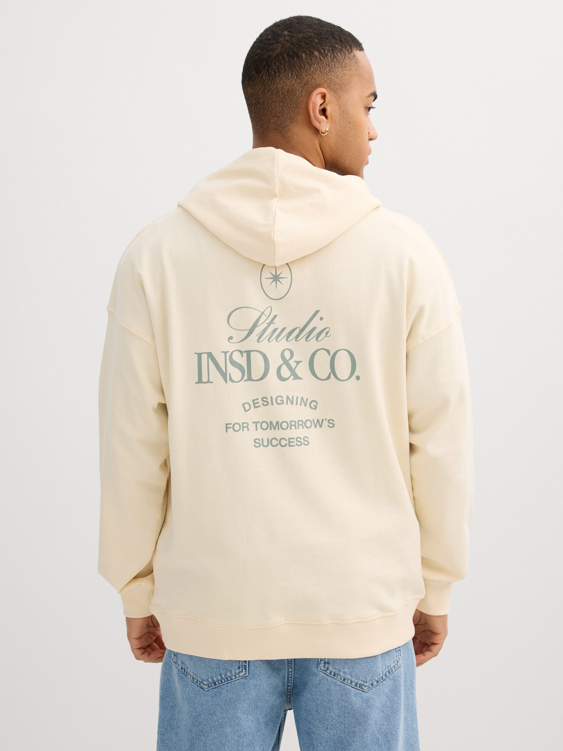 Fleece hoodie off white middle front view