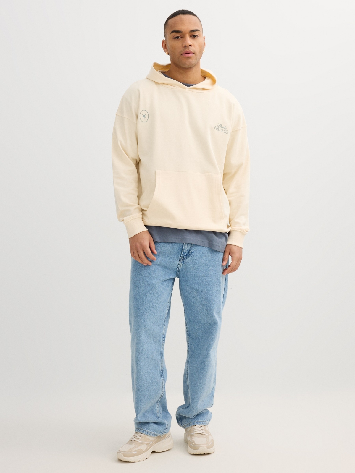 Sudadera felpa con capucha blanco roto vista general frontal