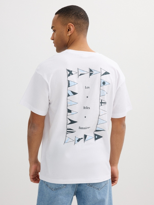 T-shirt minimalist message white middle back view