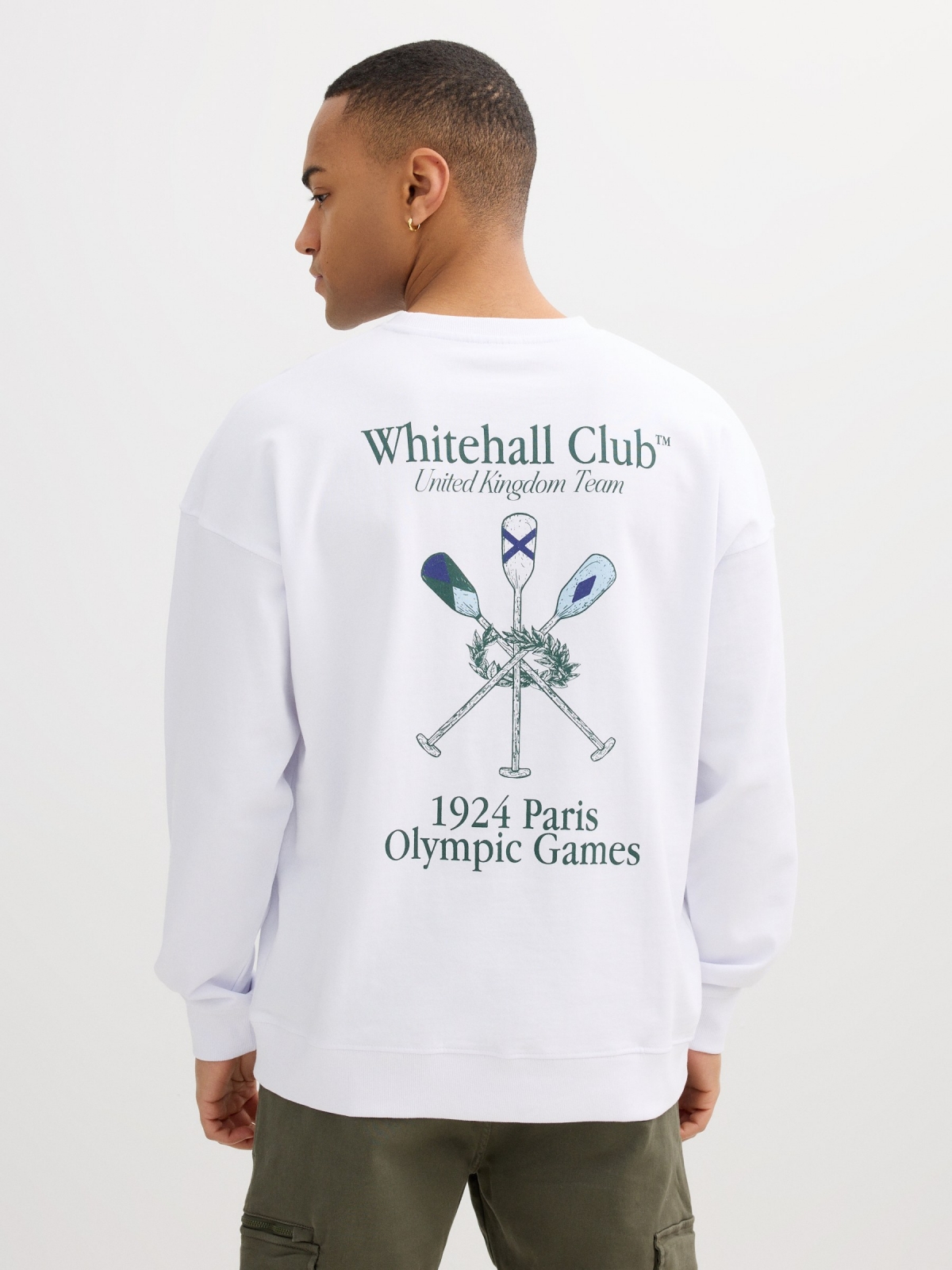 Sudadera felpa texto oversized blanco vista media trasera