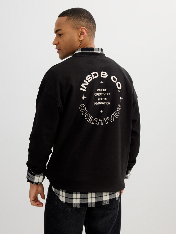 Printed fleece sweatshirt black middle back view