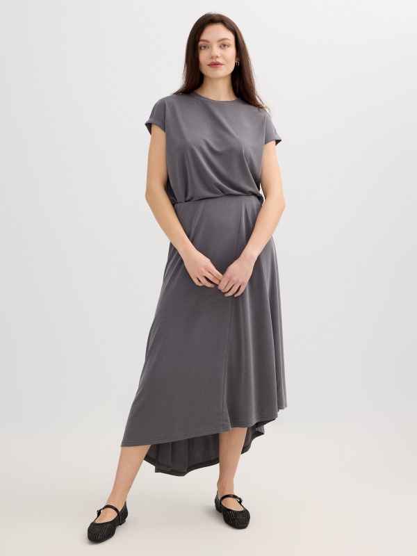 Asymmetric midi knit skirt