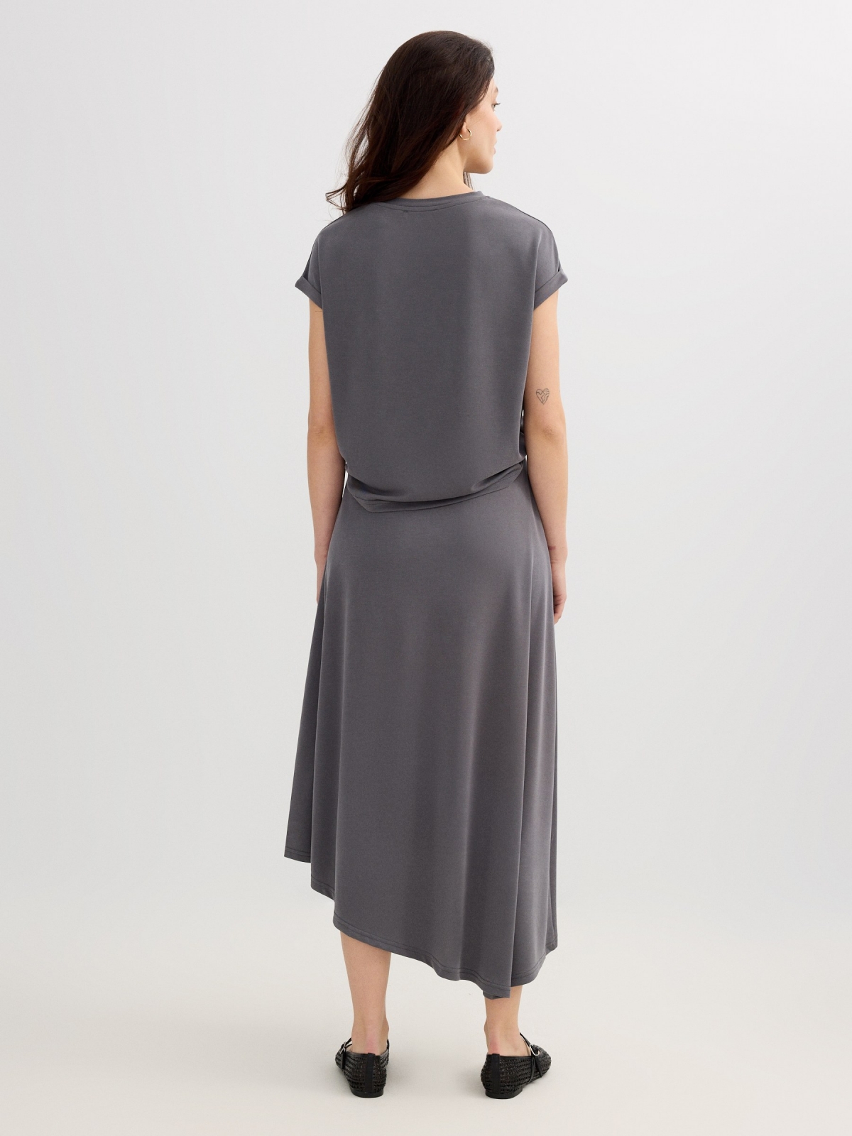 Asymmetric midi knit skirt medium grey middle back view
