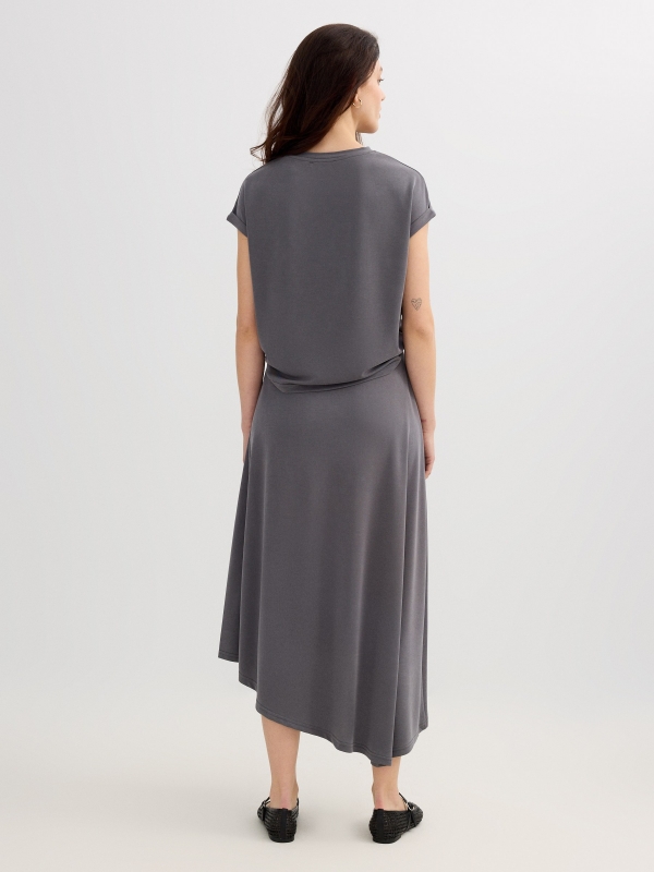 Asymmetric midi knit skirt medium grey middle back view