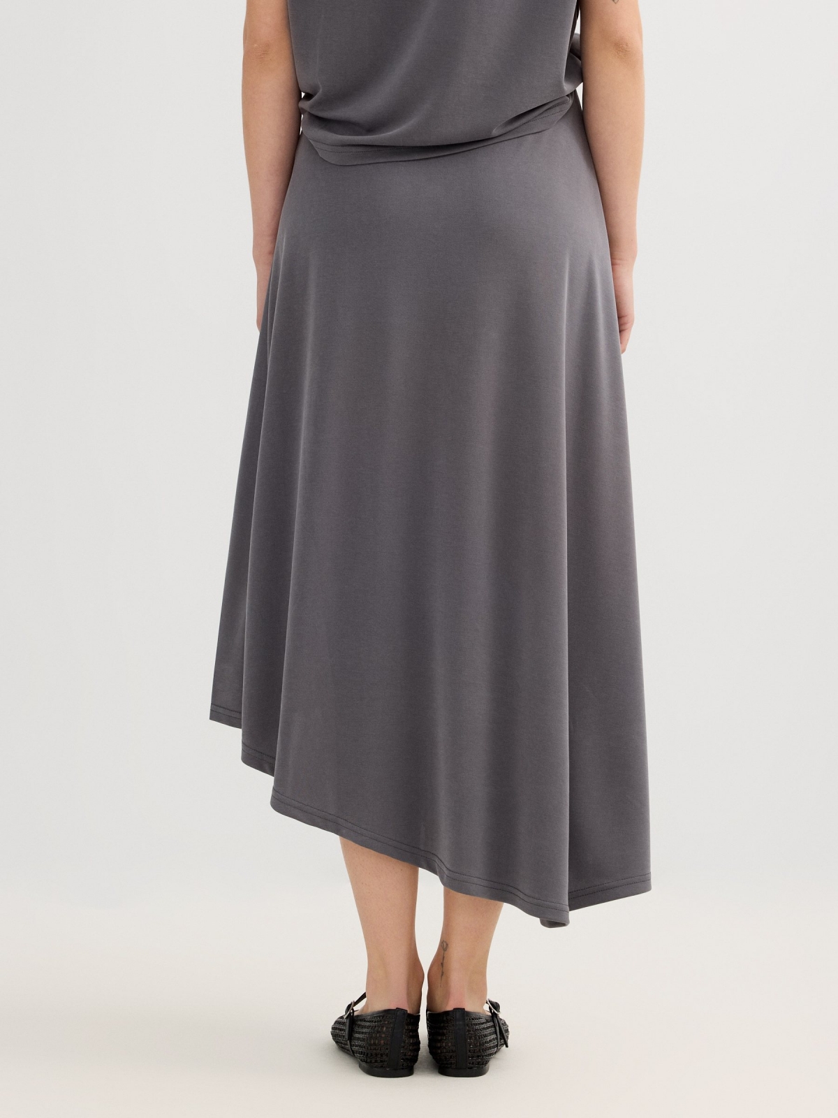 Asymmetric midi knit skirt medium grey detail view