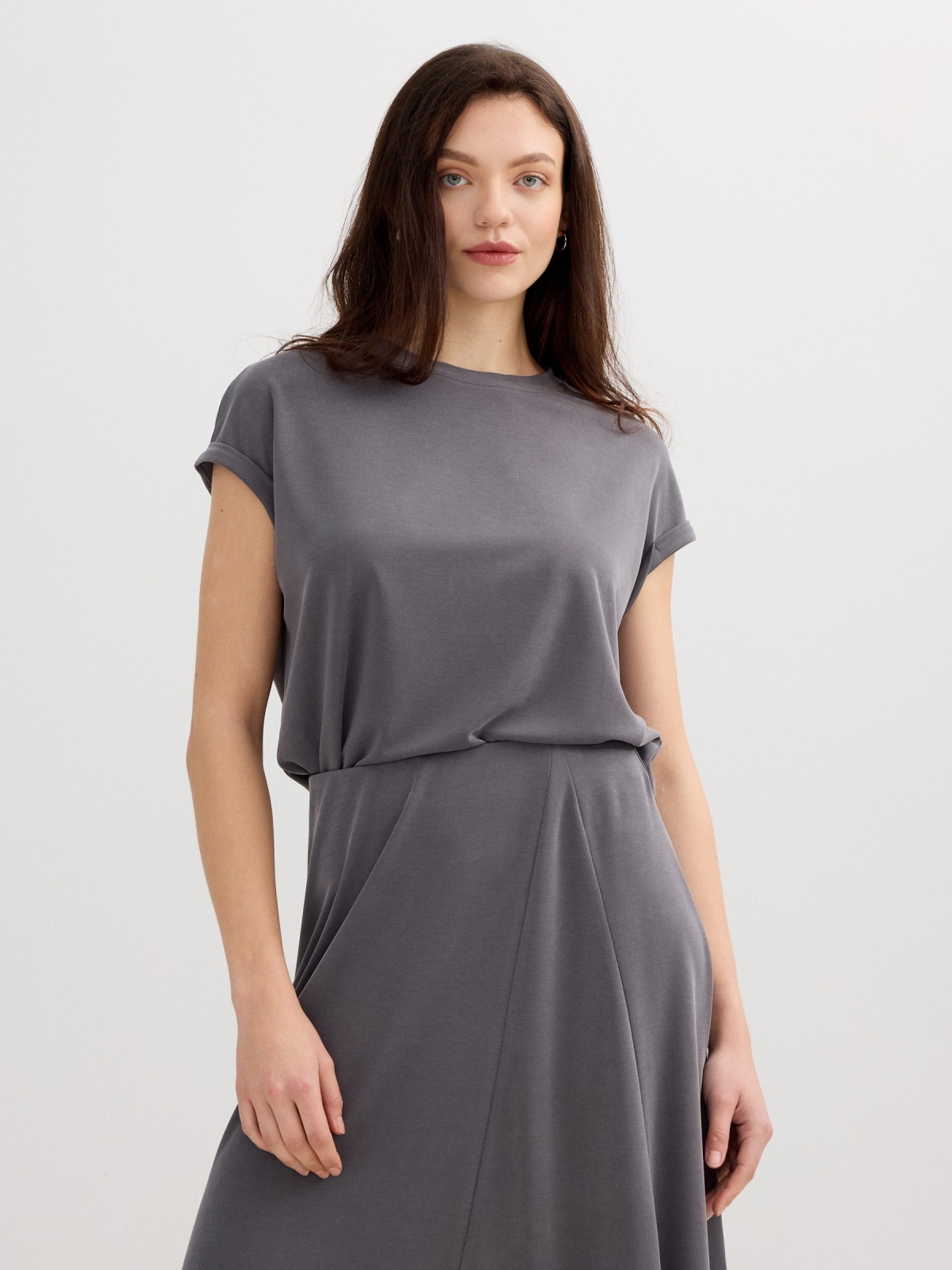 Cotton sleeveless shirt medium grey middle front view
