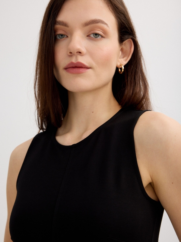 Sleeveless fitted midi dress black detail view