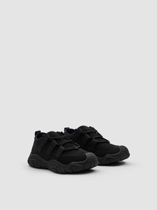 Combined nylon running shoes black 45º front view