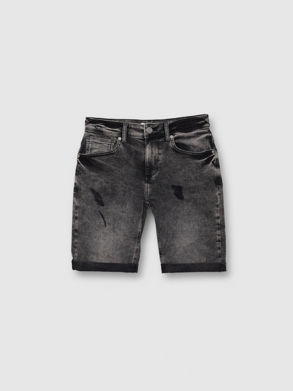 %Pto% Bermuda jeans skinny com rasgos preto vista frontal