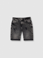 %Pto% Skinny ripped denim Bermuda shorts black front view
