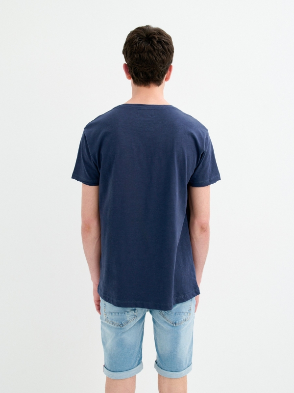 Five-pocket denim Bermuda shorts blue middle back view