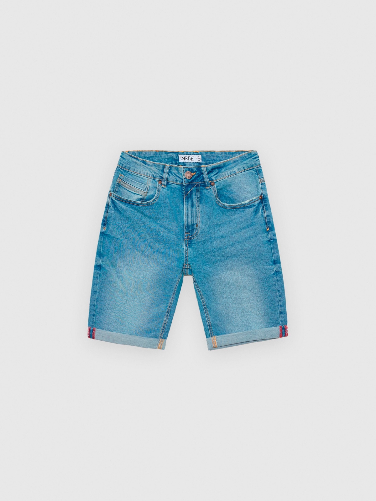 %Pto% Five-pocket denim Bermuda shorts blue front view