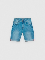 %Pto% Five-pocket denim Bermuda shorts blue front view