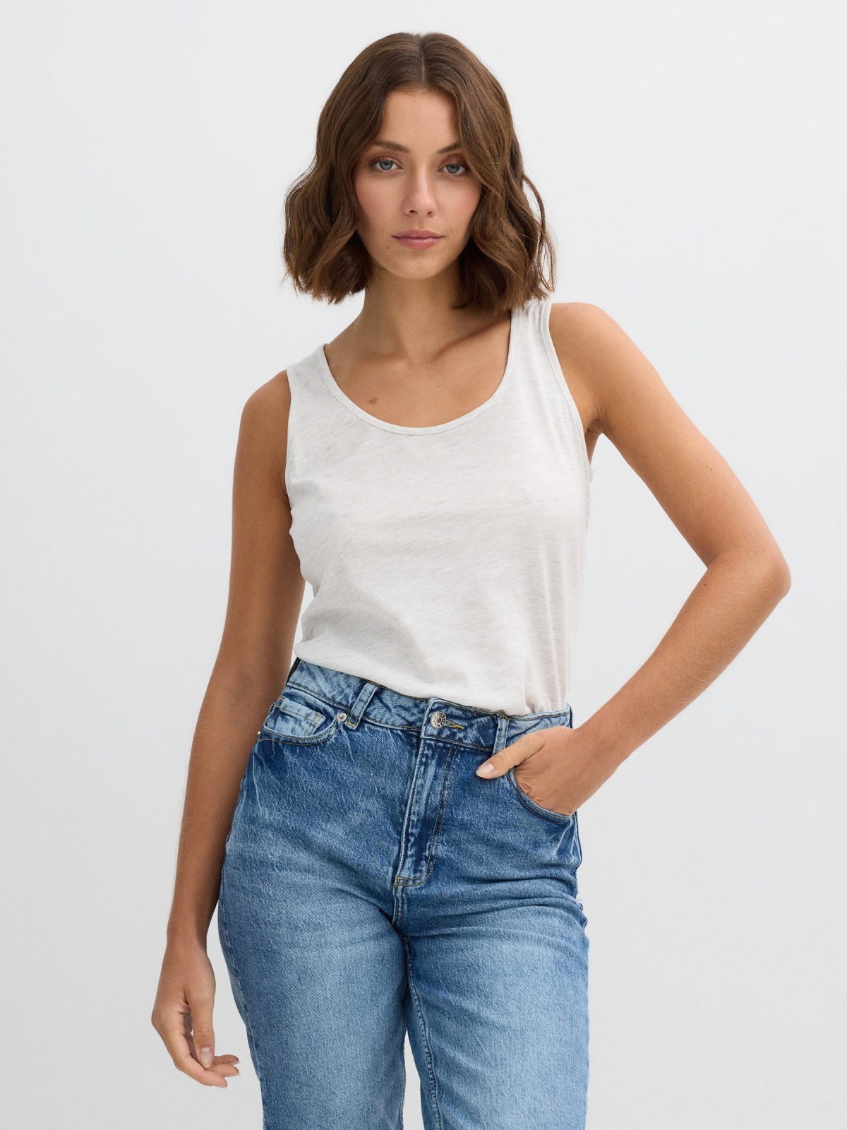 Camiseta básica sin mangas melange claro vista media frontal