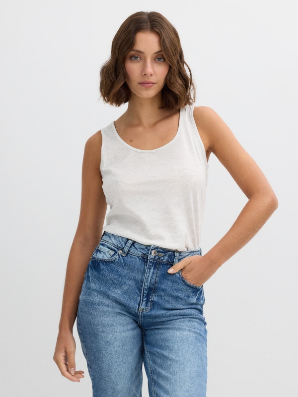 Camiseta básica sin mangas melange claro vista media frontal
