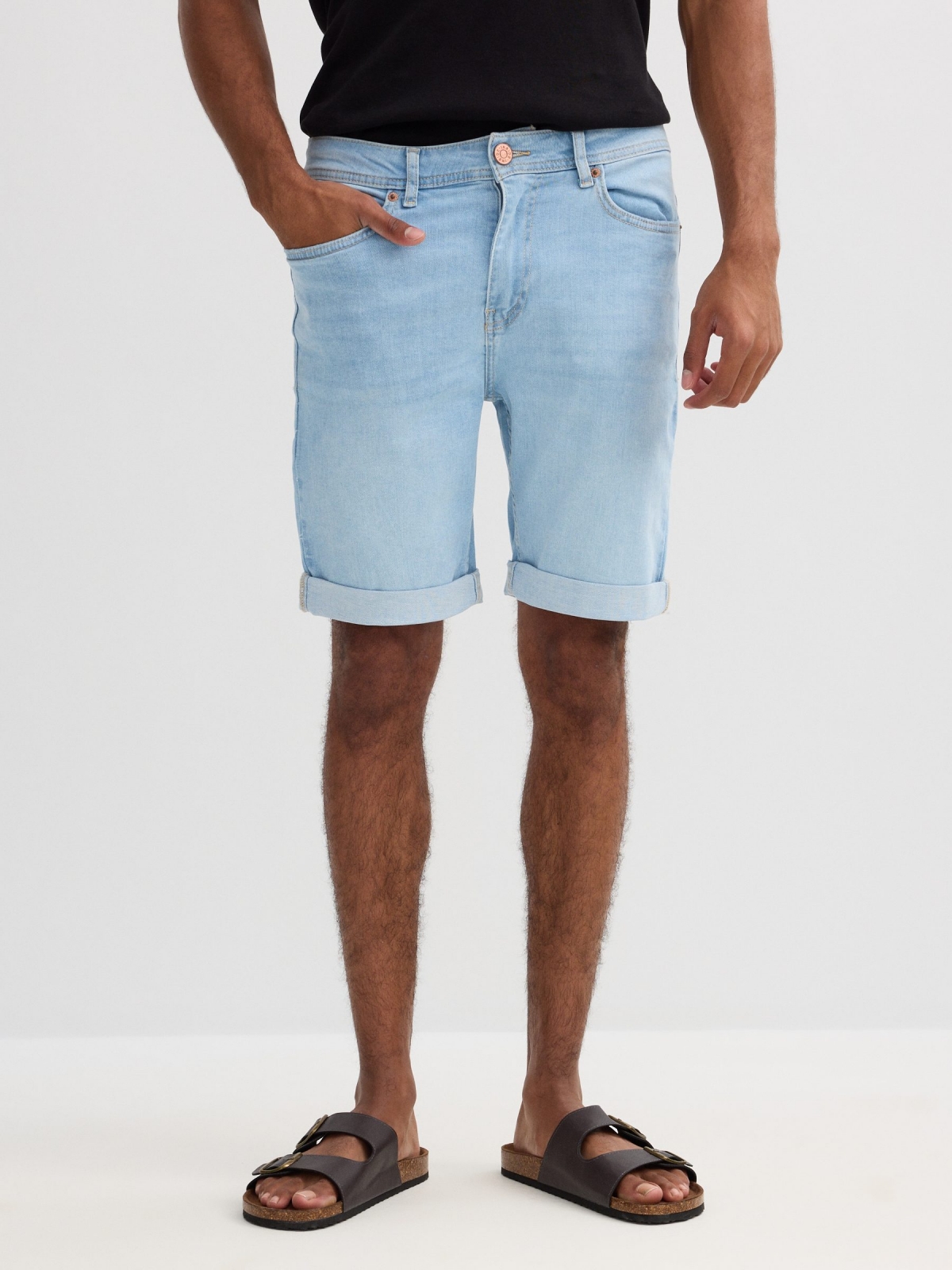 Bermudas denim skinny cinco bolsillos azul vista general frontal