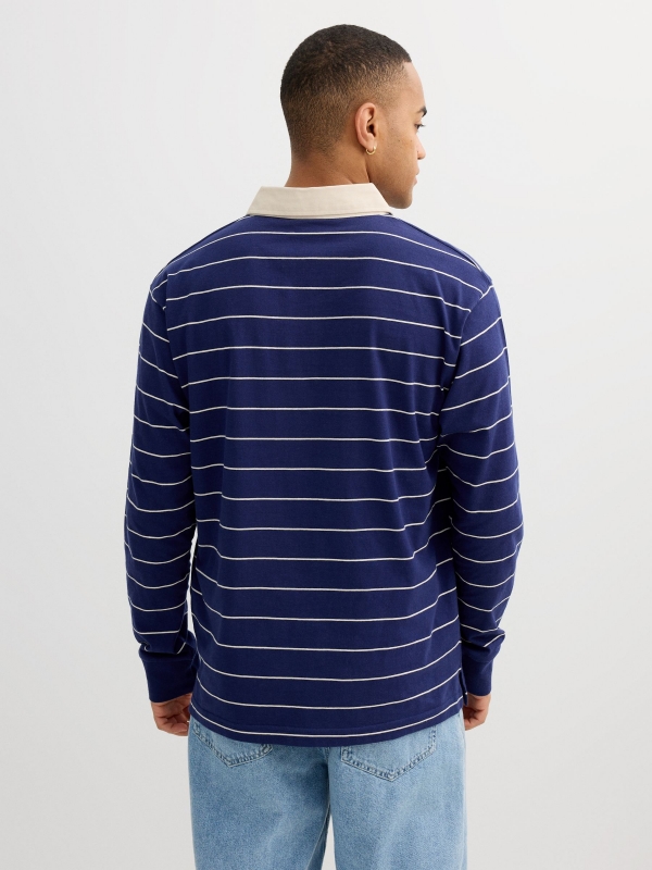 Polo de rayas manga larga azul vista media trasera