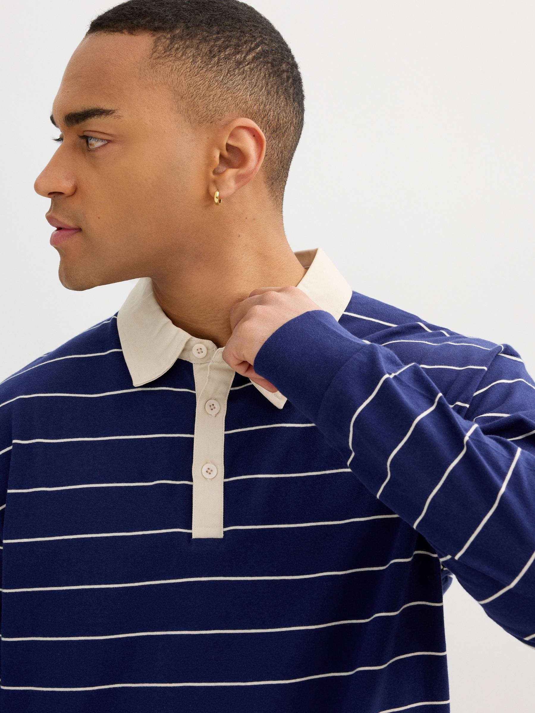 Long-sleeve striped polo