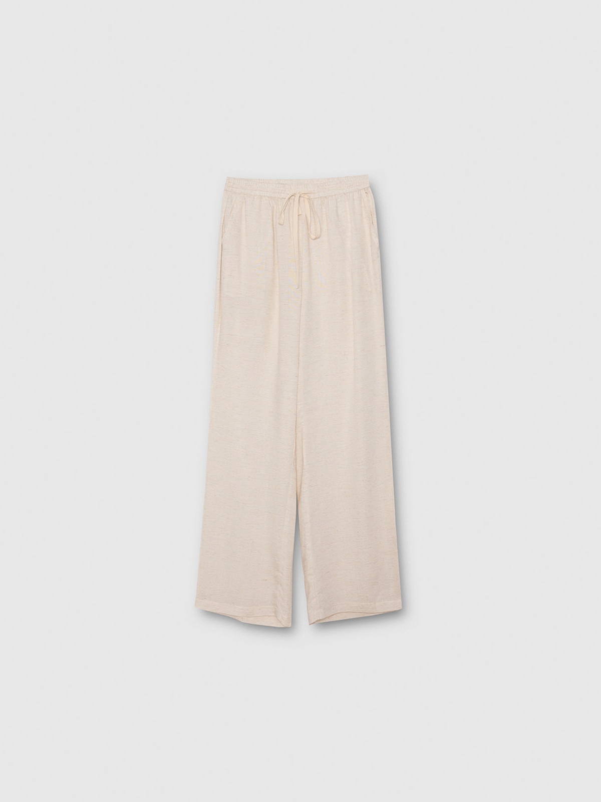 %Pto% Pantalón lino fluido tiro alto beige vista frontal