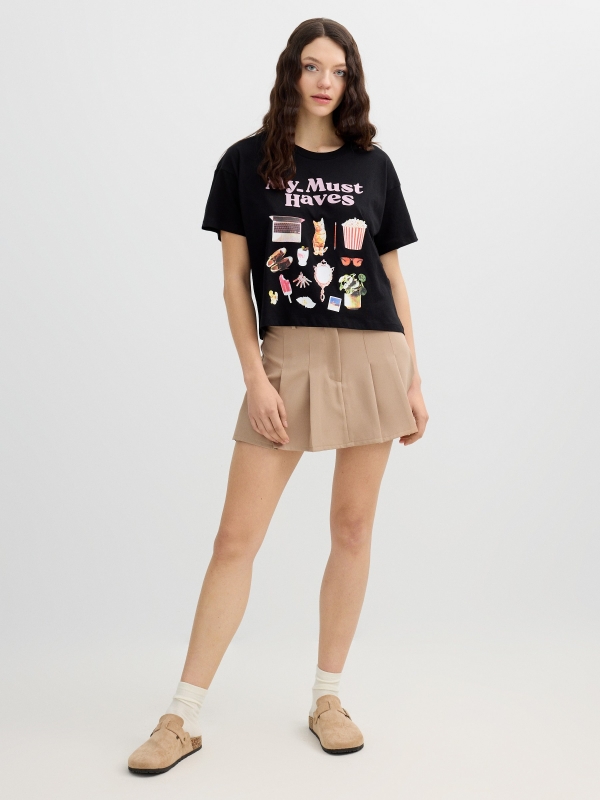 Cotton graphic t-shirt black front view