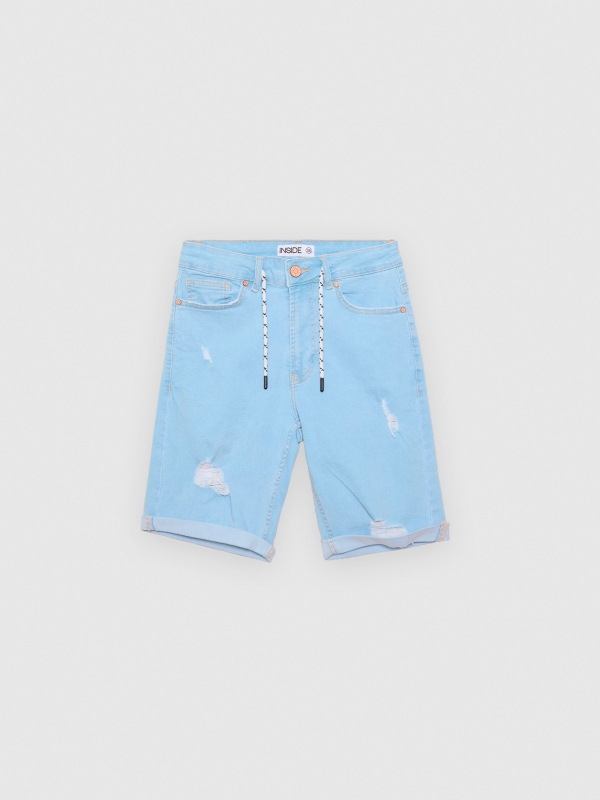  Ripped denim Bermuda shorts five pockets blue front view