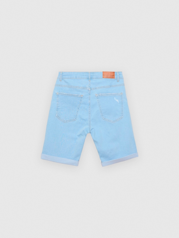 Bermudas jeans rasgadas cinco bolsos azul vista traseira