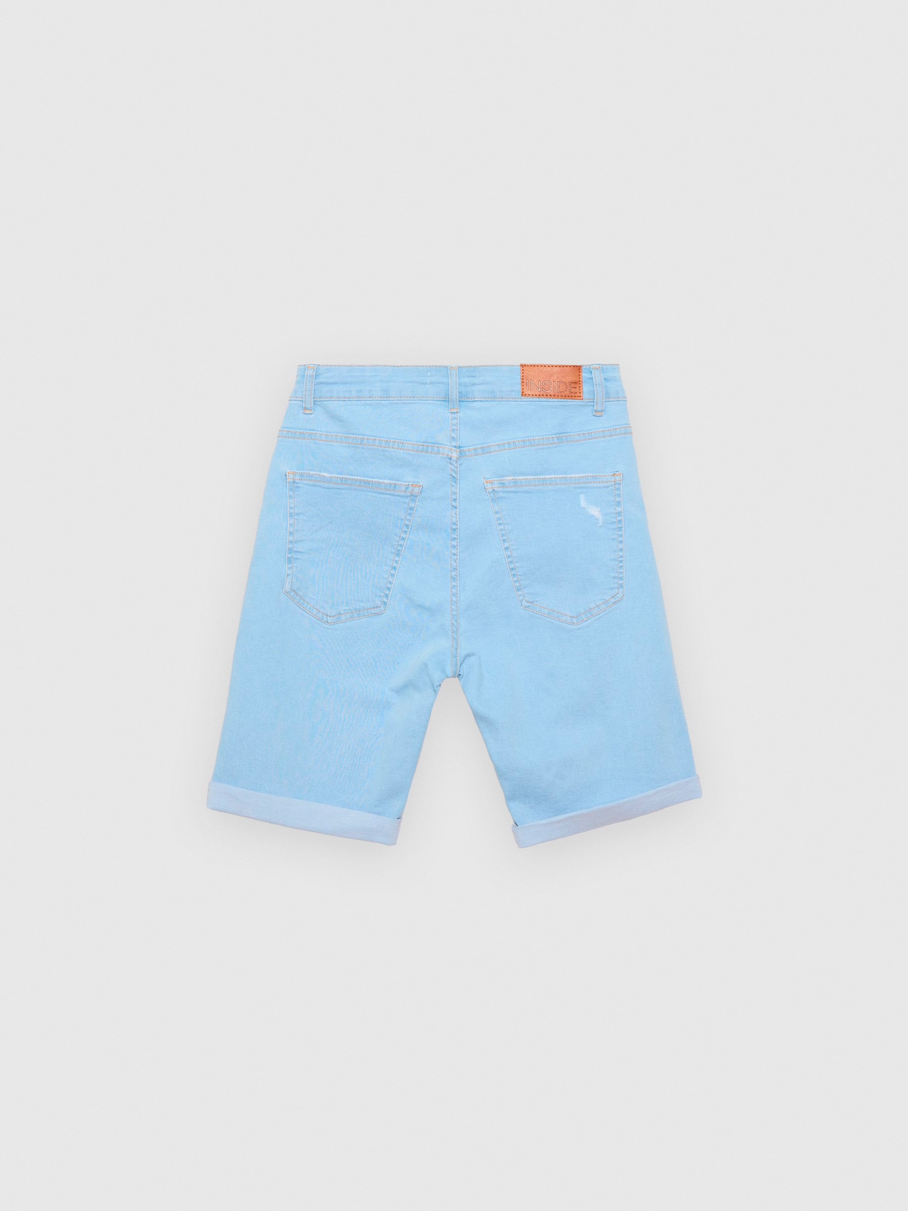 Ripped denim Bermuda shorts five pockets blue middle front view