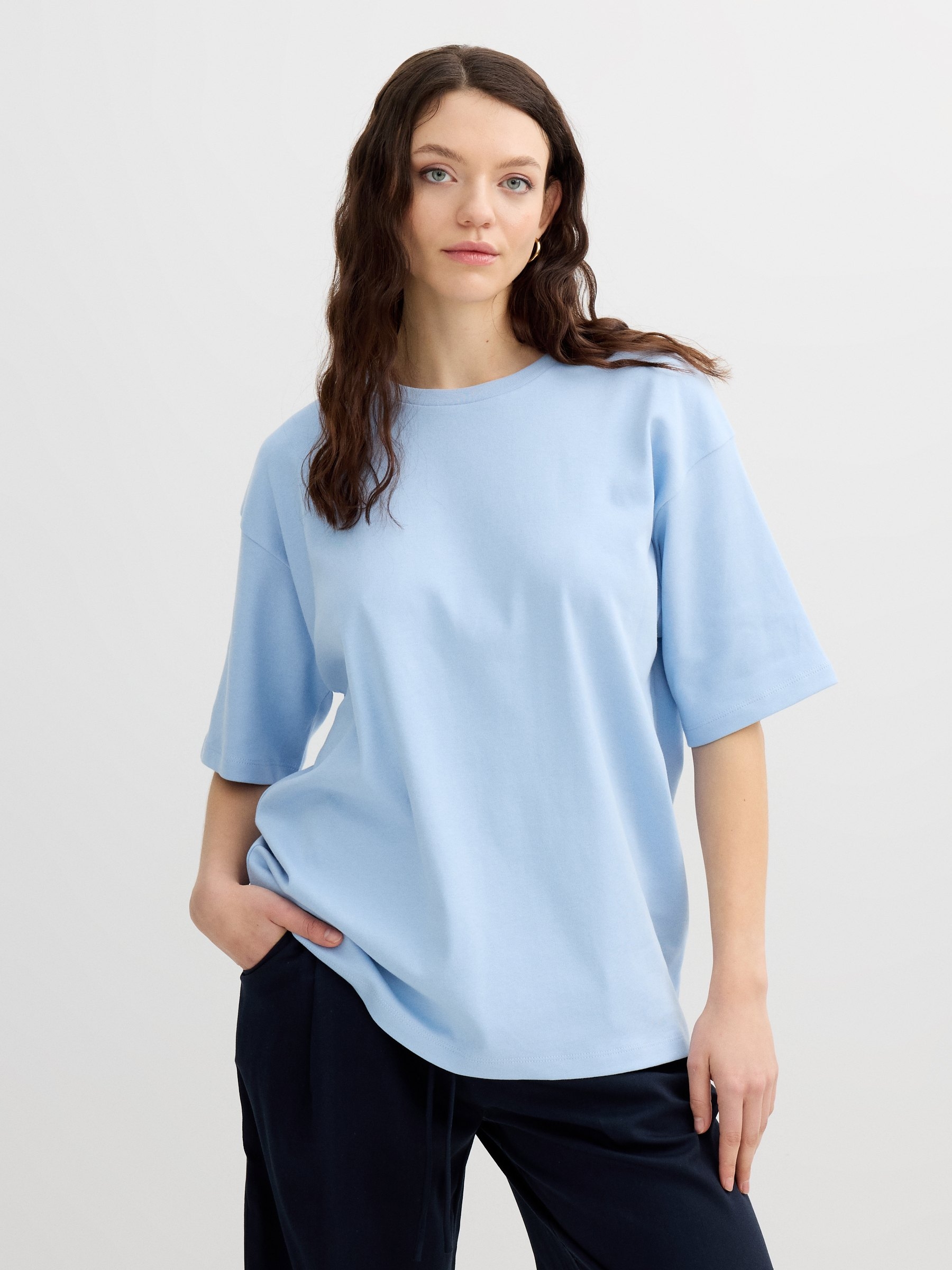 Sky blue oversized t-shirt light blue middle front view