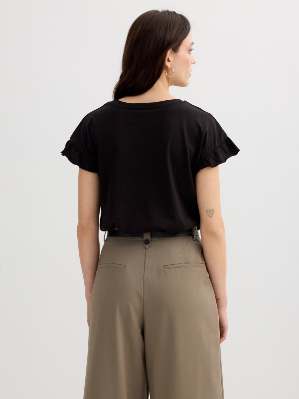 Ruffled T-shirt Memories black middle back view