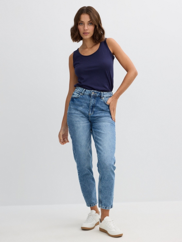 Basic sleeveless shirt navy front view