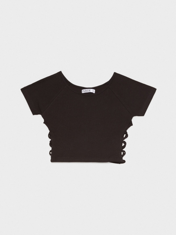  Ribbed t-shirt with side straps black front view