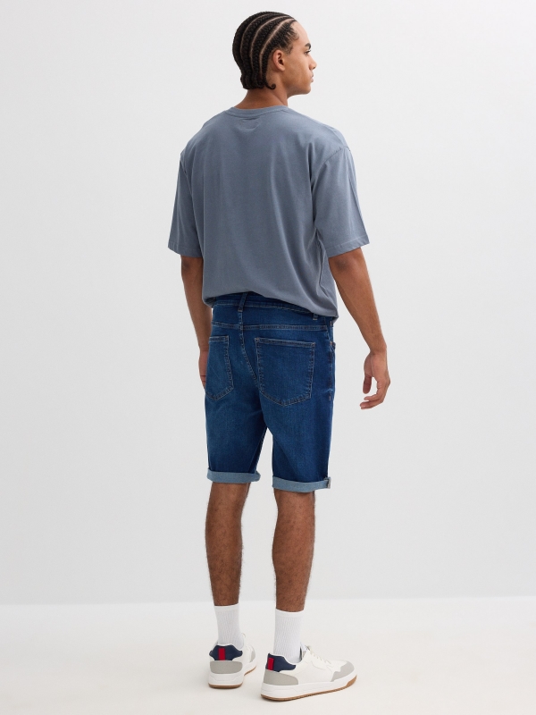 Denim slim Bermuda five pockets blue middle back view