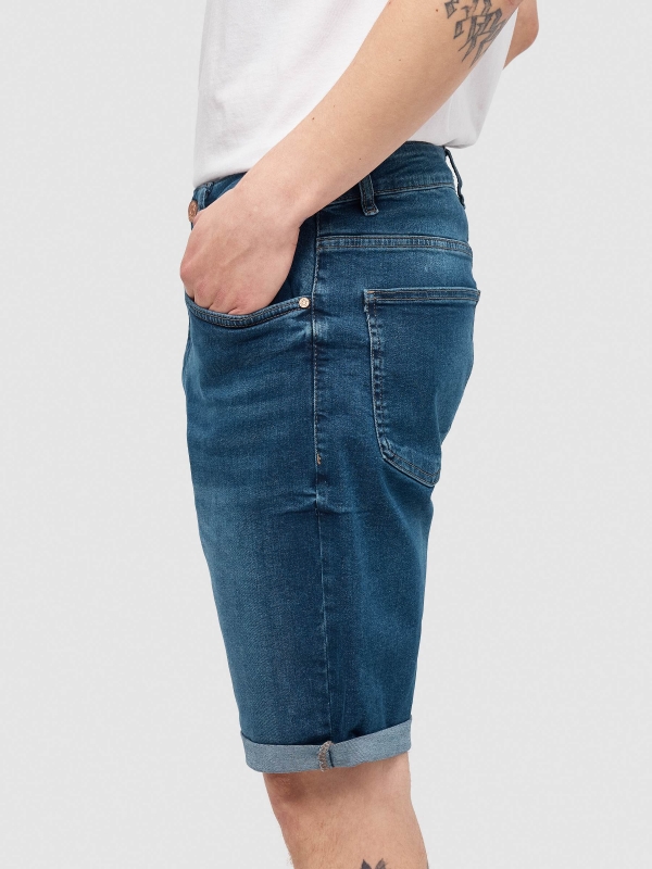 Bermudas jeans slim cinco bolsos azul vista detalhe