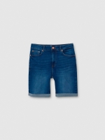 %Pto% Denim slim Bermuda five pockets blue front view