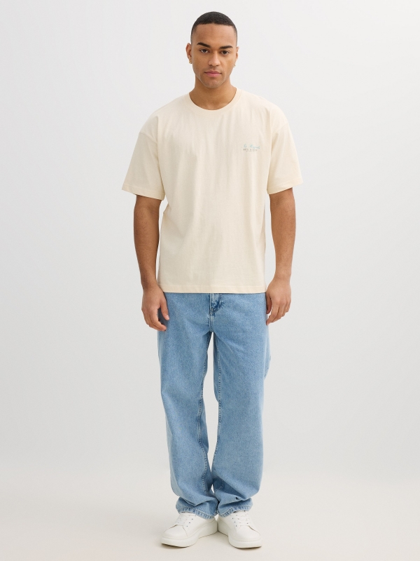 Minimal text t-shirt off white front view